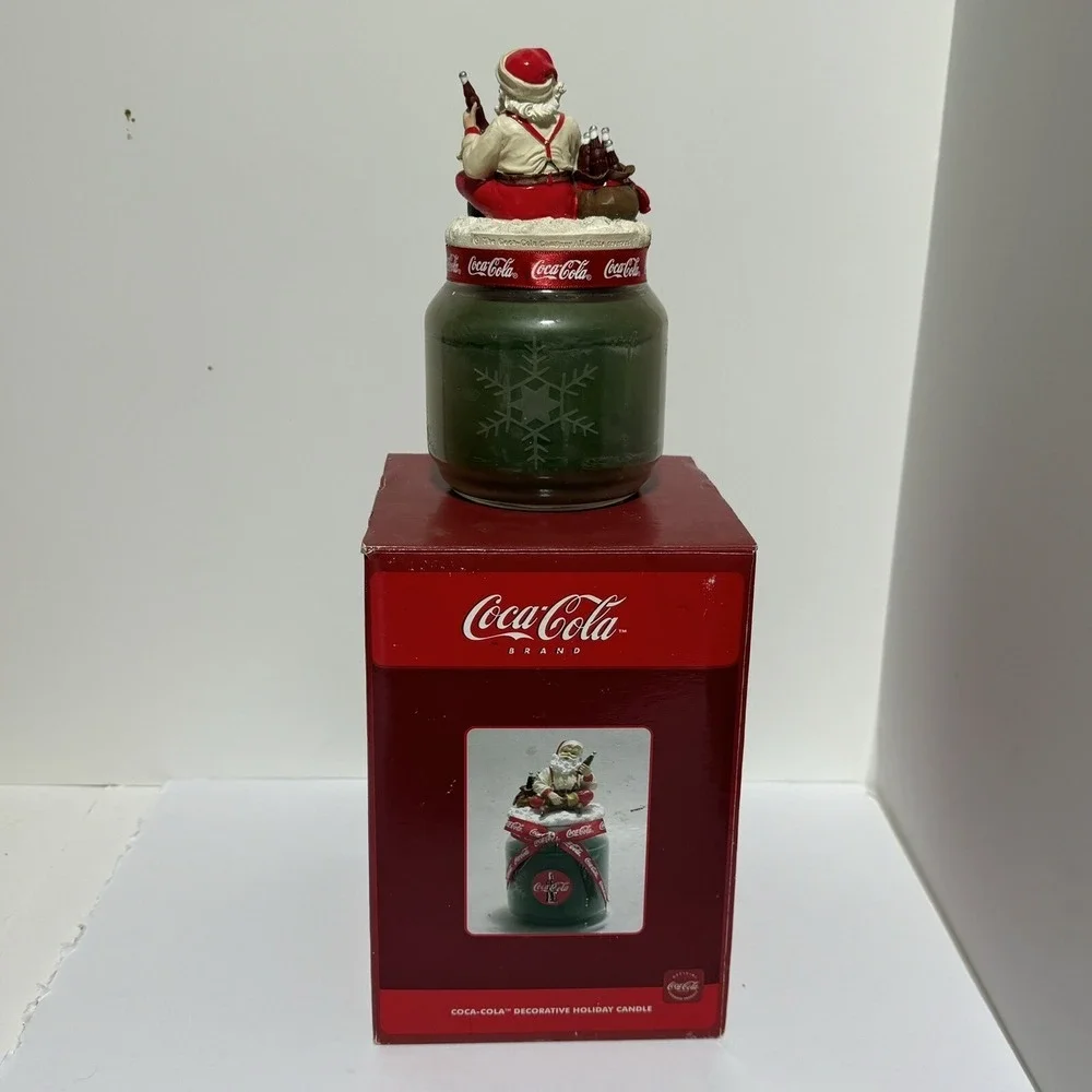 New Coca-Cola Coke Santa Candle Topper With Scented Jar Candle Open Box Unused